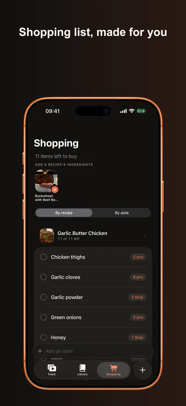 Shopping list built from recipe ingredients